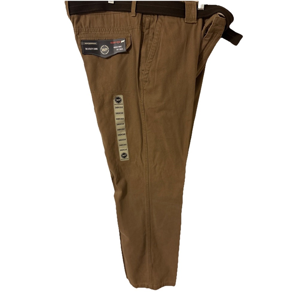 Weatherproof The Utility Chino Pants In Size 38x32. NWT Tan Khaki Sec Pocket
